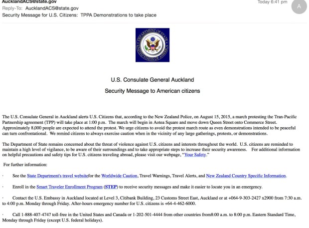 US consulate warning TPPA