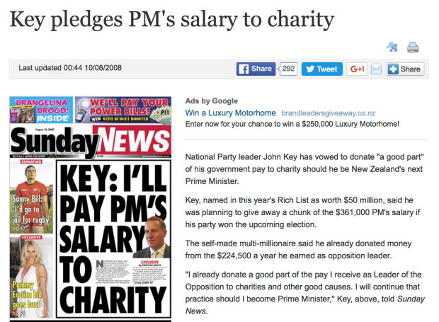 Key pledges salary to charity